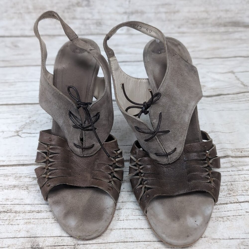 Franco Martini Brown and Taupe Suede Slingback Peep Toe Stiletto Heels Size 40